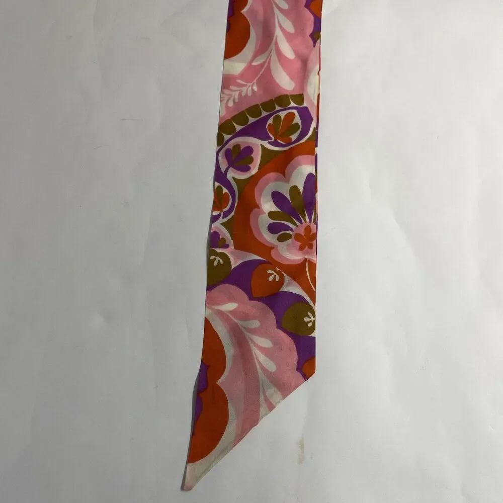 Orange Green Purple Pink White Double Sided 100% Silk Ponytail Scarf 48” X 4”